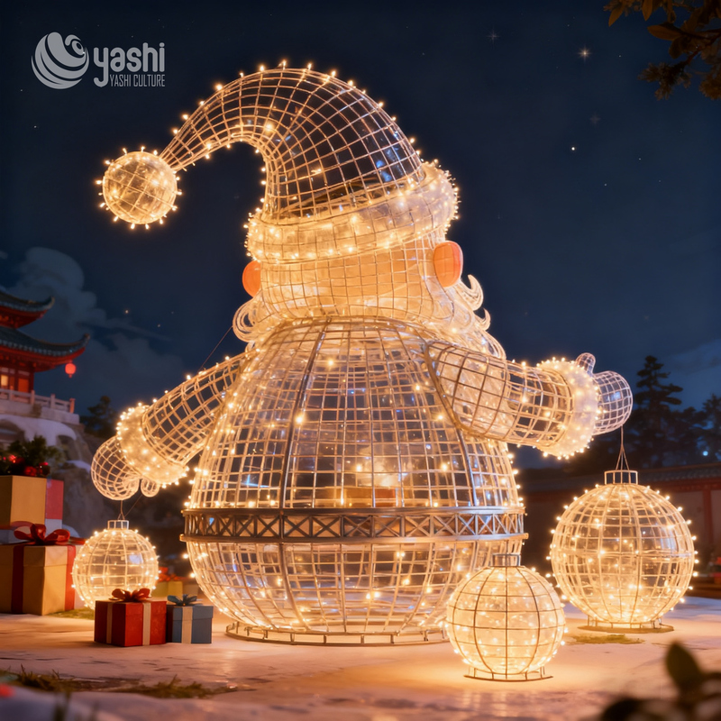Giant Wireframe Santa Claus LED Light Sculpture, Outdoor Large Christmas Motif Light for Light Festival Exhibition