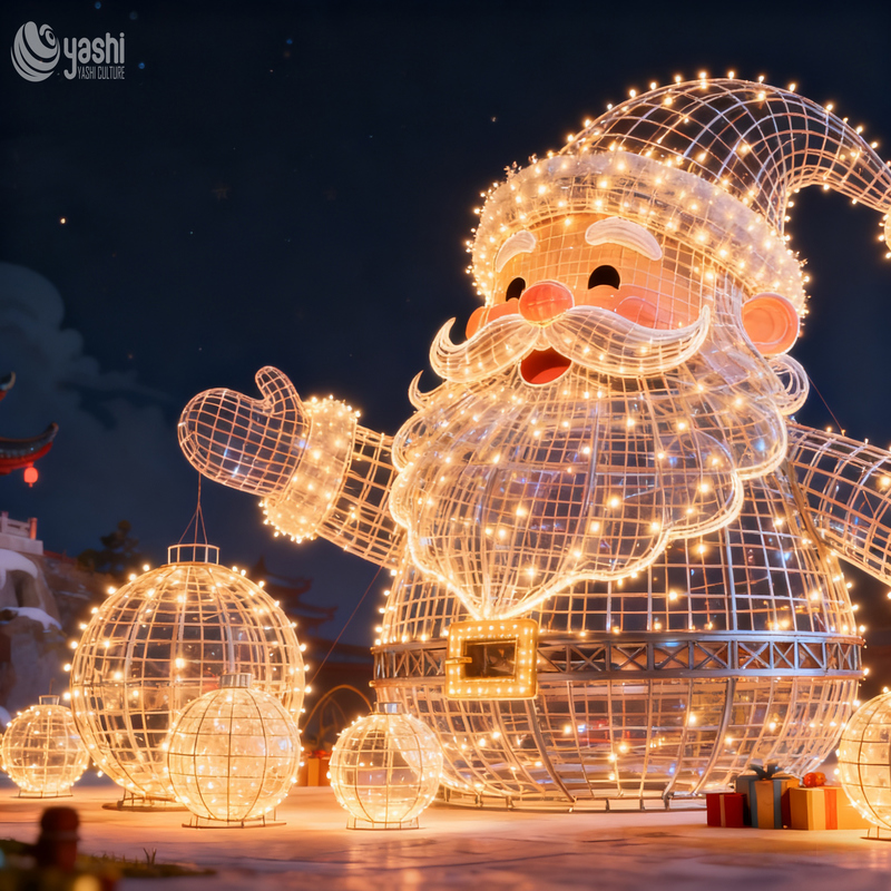 Giant Wireframe Santa Claus LED Light Sculpture, Outdoor Large Christmas Motif Light for Light Festival Exhibition