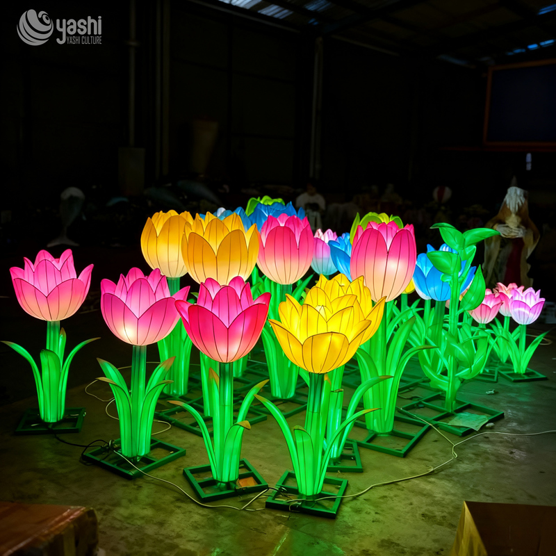 Custom Tulip Flower LED Lanterns, Colorful Floral Light Sculpture for Garden & Park Light Festival
