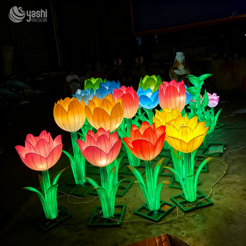 Custom Tulip Flower LED Lanterns, Colorful Floral Light Sculpture for Garden & Park Light Festival