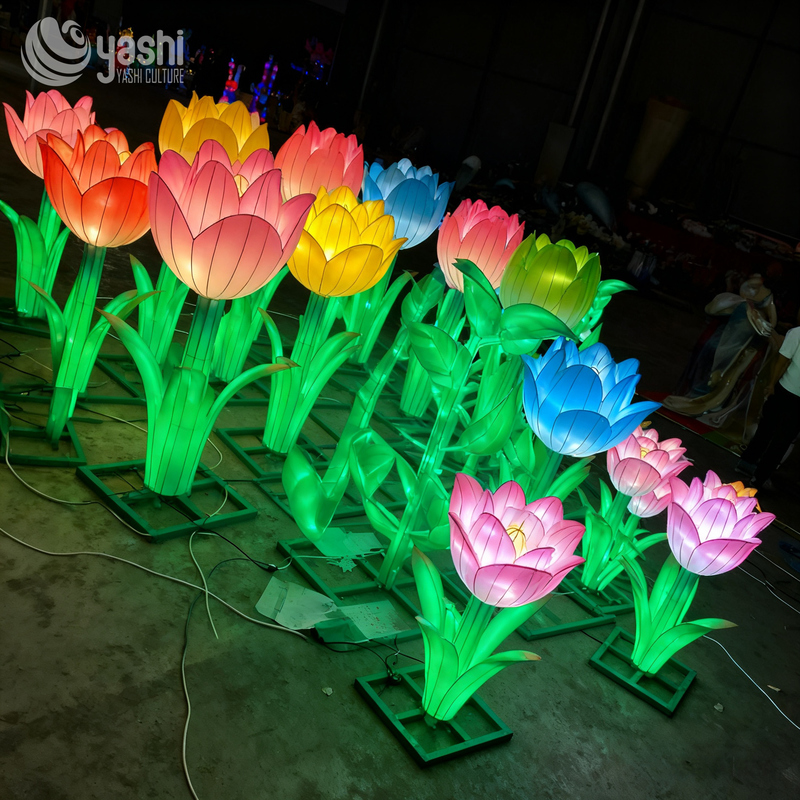 Custom Tulip Flower LED Lanterns, Colorful Floral Light Sculpture for Garden & Park Light Festival