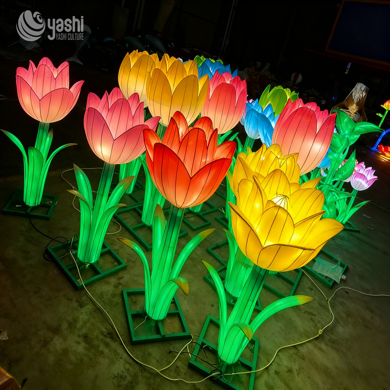 Custom Tulip Flower LED Lanterns, Colorful Floral Light Sculpture for Garden & Park Light Festival