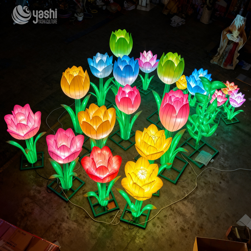 Custom Tulip Flower LED Lanterns, Colorful Floral Light Sculpture for Garden & Park Light Festival