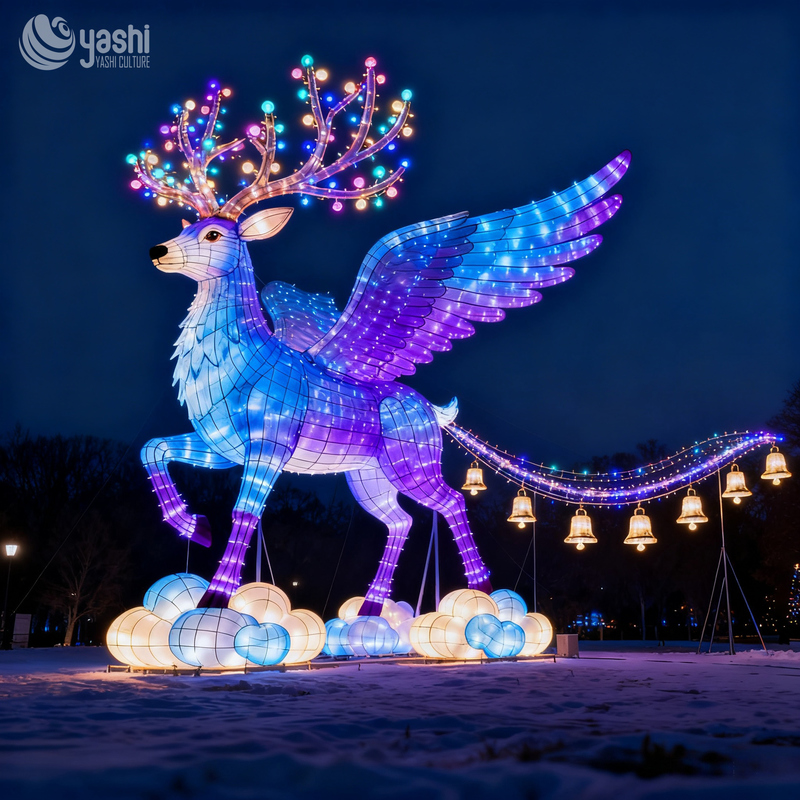 Colorful Reindeer Shaped Lantern - Large Illuminated Animal Lantern for Outdoor Decoration