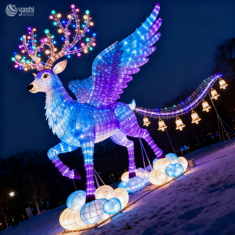 Colorful Reindeer Shaped Lantern - Large Illuminated Animal Lantern for Outdoor Decoration