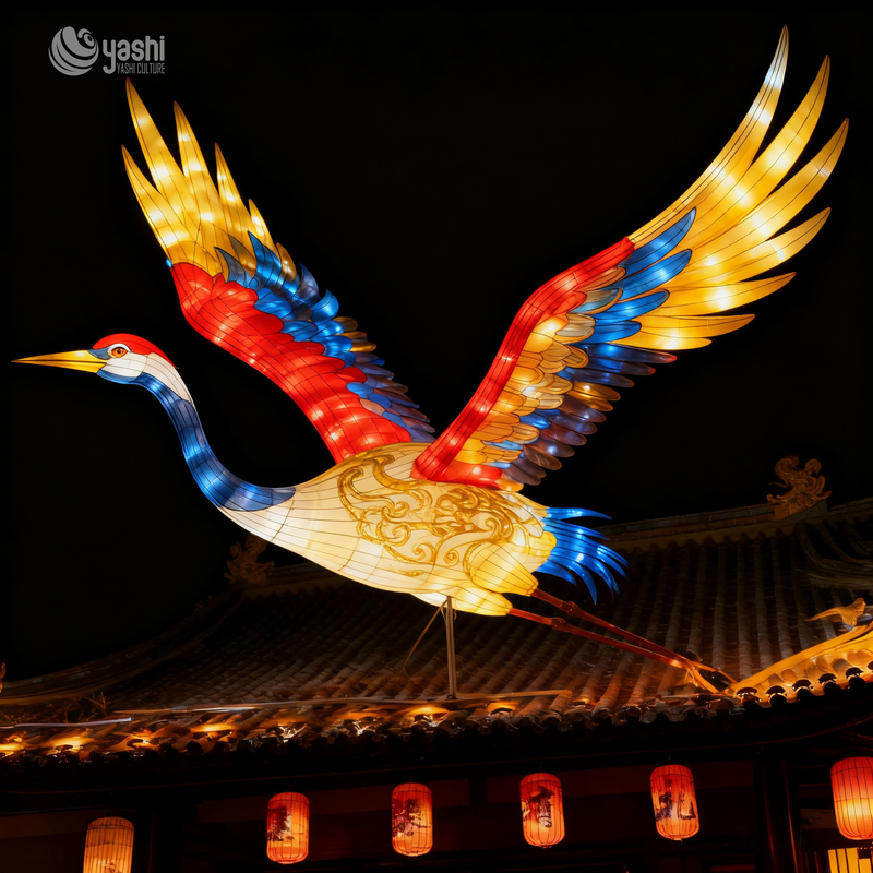 Chinese Style Auspicious Crane Lantern - Traditional Craft Illuminated Lantern - Chinese Landscape Decorative Light