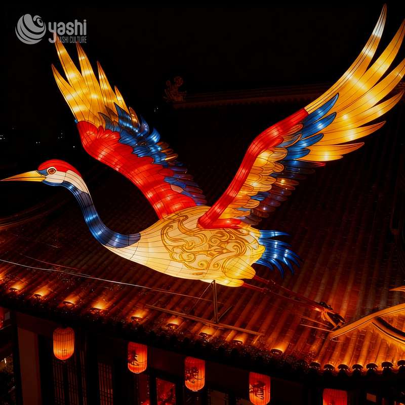 Chinese Style Auspicious Crane Lantern - Traditional Craft Illuminated Lantern - Chinese Landscape Decorative Light