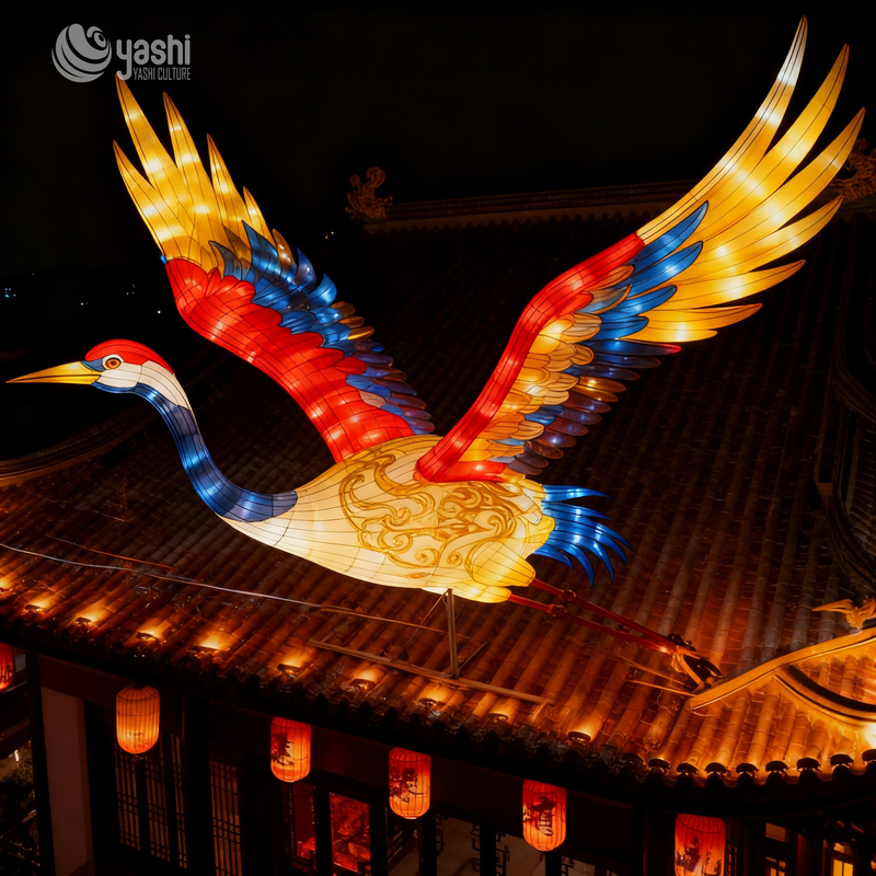 Chinese Style Auspicious Crane Lantern - Traditional Craft Illuminated Lantern - Chinese Landscape Decorative Light