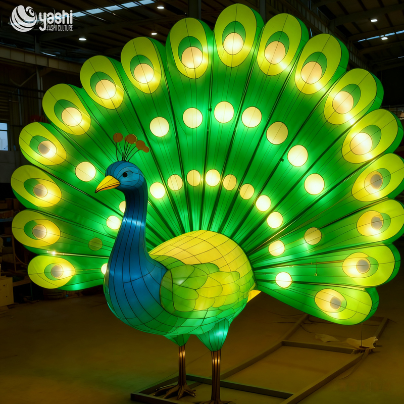 Chinese Lantern Festival Peacock Sculpture Animal Lantern for Commercial Exhibition & Outdoor Landscape Decoration