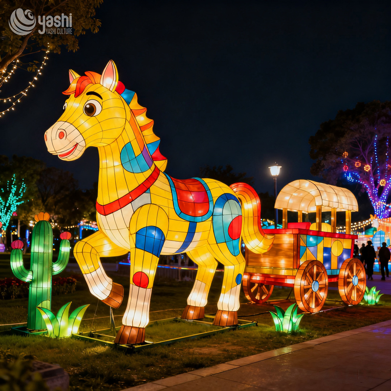 Custom Colorful Floral Unicorn Horse Lantern, Large Cartoon Animal LED Light Sculpture for City Street Festival Display