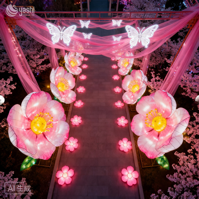 Romantic Pink Butterfly Floral Lantern Arch Set - Perfect for Festive Decorations
