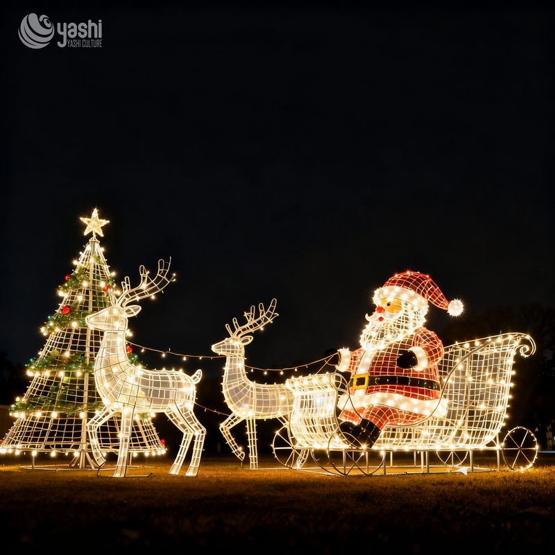 Santa Claus Reindeer Christmas Tree LED Lights - Illuminate the Festive Atmosphere - Large Shopping Mall Decoration