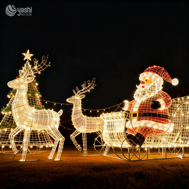 Santa Claus Reindeer Christmas Tree LED Lights - Illuminate the Festive Atmosphere - Large Shopping Mall Decoration