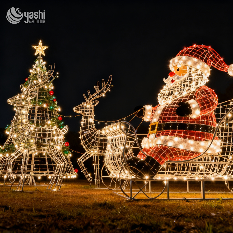 Santa Claus Reindeer Christmas Tree LED Lights - Illuminate the Festive Atmosphere - Large Shopping Mall Decoration