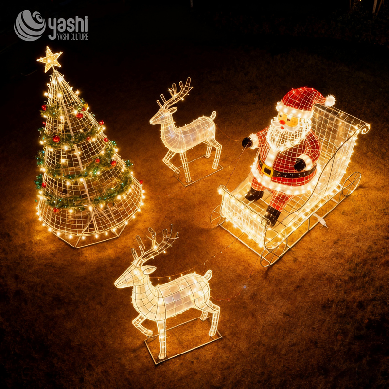 Santa Claus Reindeer Christmas Tree LED Lights - Illuminate the Festive Atmosphere - Large Shopping Mall Decoration