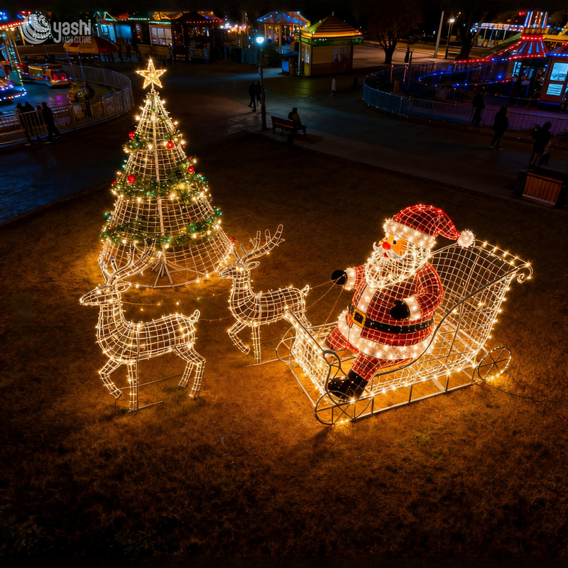 Santa Claus Reindeer Christmas Tree LED Lights - Illuminate the Festive Atmosphere - Large Shopping Mall Decoration