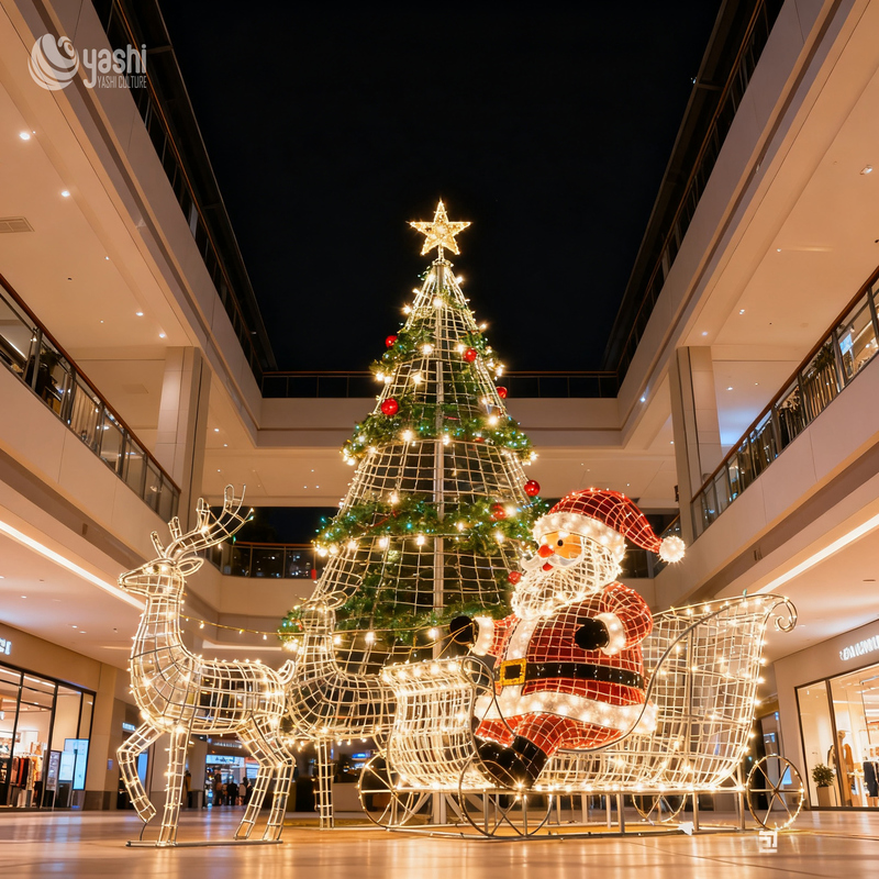 Santa Claus Reindeer Christmas Tree LED Lights - Illuminate the Festive Atmosphere - Large Shopping Mall Decoration