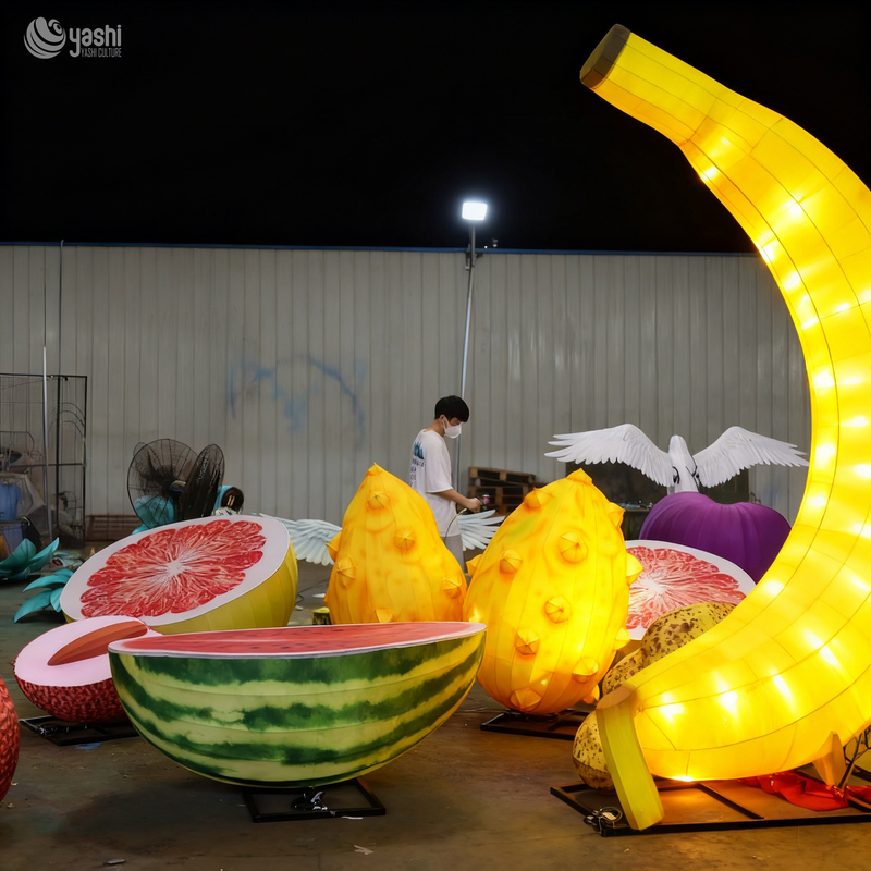 Custom Giant Simulated Fruit LED Lanterns, realistische Fruchtmodell Lichtskulpturen für landwirtschaftliche Messe & Themenpark