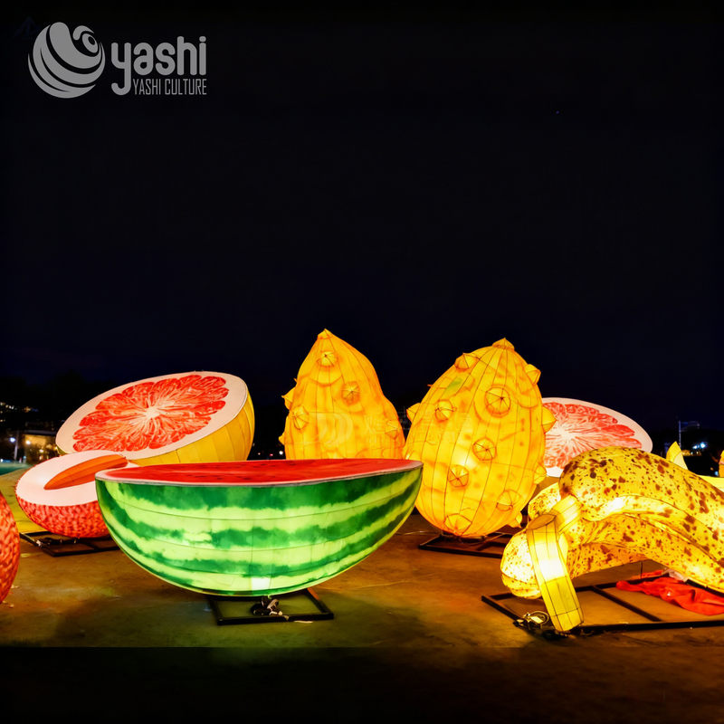 Custom Giant Simulated Fruit LED Lanterns, realistische Fruchtmodell Lichtskulpturen für landwirtschaftliche Messe & Themenpark