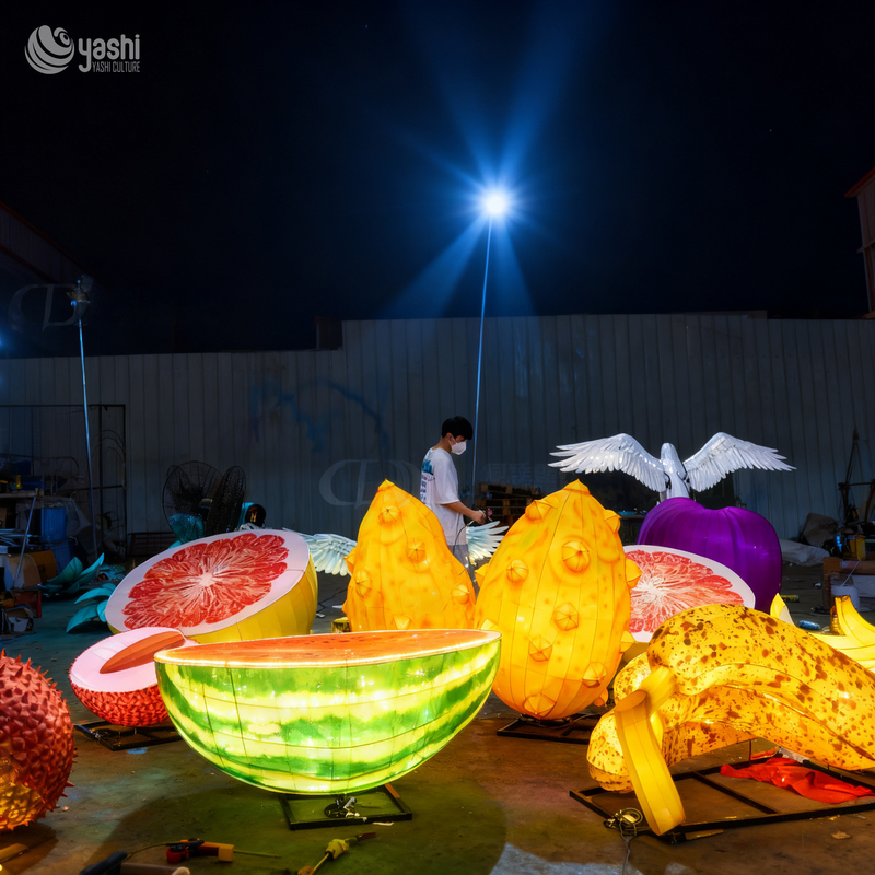 Custom Giant Simulated Fruit LED Lanterns, realistische Fruchtmodell Lichtskulpturen für landwirtschaftliche Messe & Themenpark