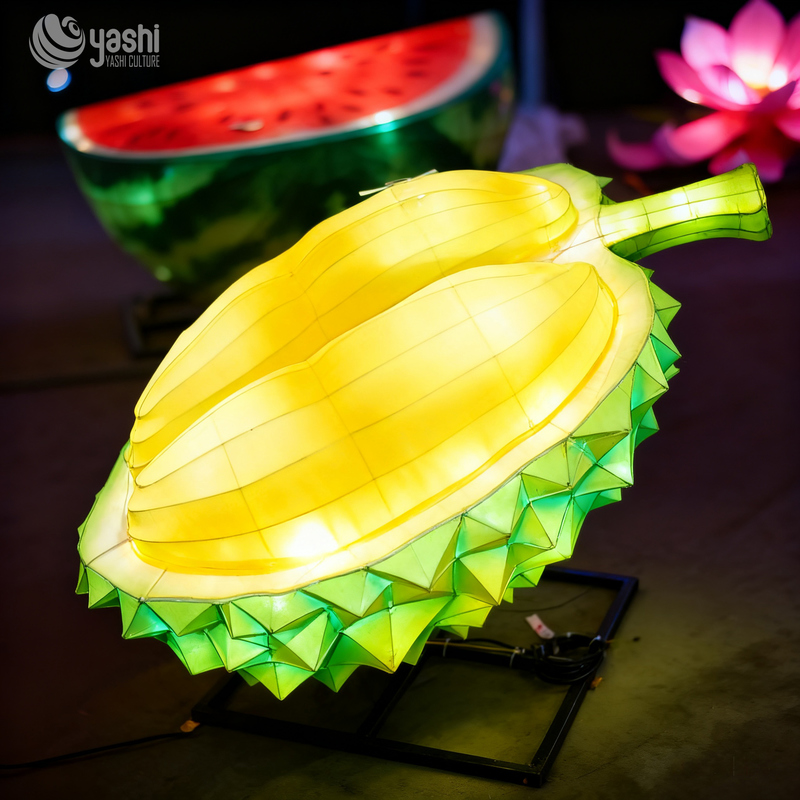 Custom Giant Durian Fruit LED Lantern, Realistic Fruit Light Sculpture for Food‑Theme Park & Festival Exhibition