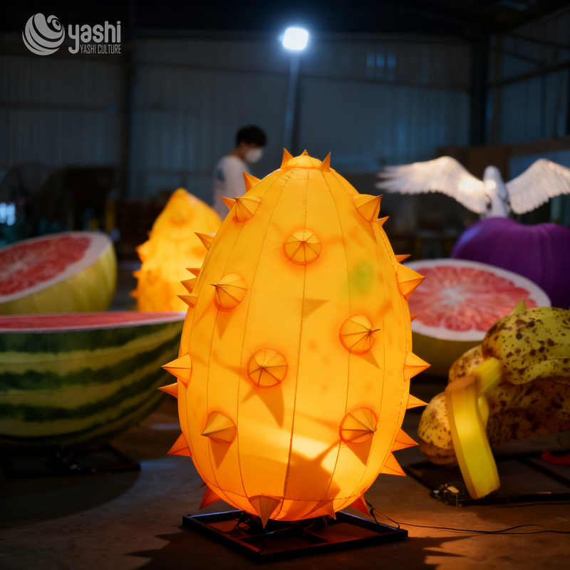 Custom Giant Durian Fruit LED Lantern, Realistic Fruit Light Sculpture for Food‑Theme Park & Festival Exhibition