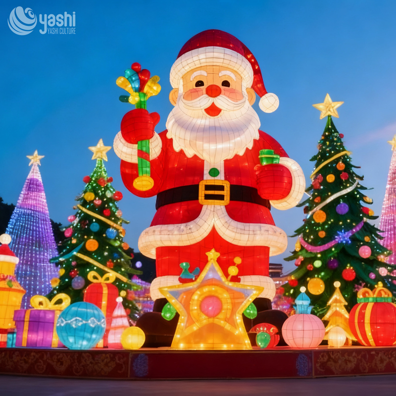 Giant Santa Claus Christmas-themed Lantern, Outdoor Holiday Display 3D Santa Claus Decoration for Festive Scenery