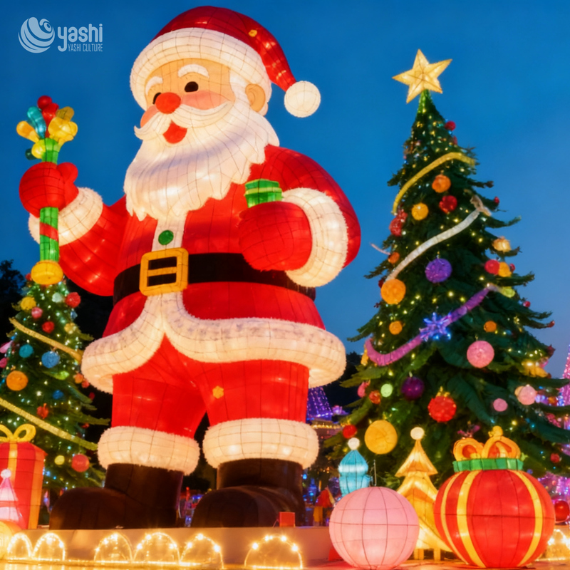 Giant Santa Claus Christmas-themed Lantern, Outdoor Holiday Display 3D Santa Claus Decoration for Festive Scenery