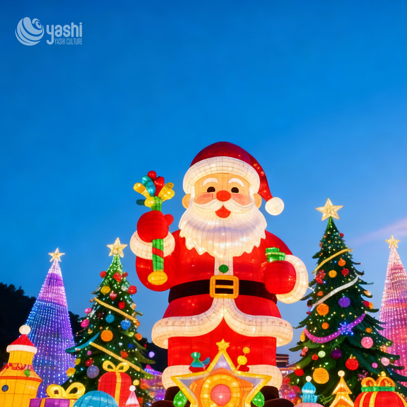 Giant Santa Claus Christmas-themed Lantern, Outdoor Holiday Display 3D Santa Claus Decoration for Festive Scenery