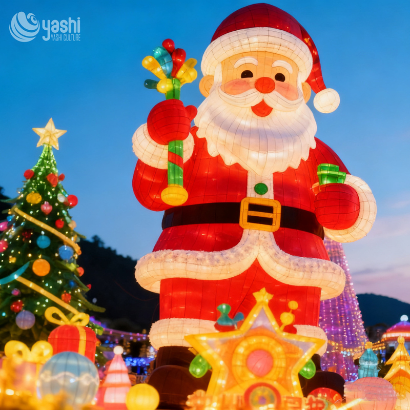 Giant Santa Claus Christmas-themed Lantern, Outdoor Holiday Display 3D Santa Claus Decoration for Festive Scenery