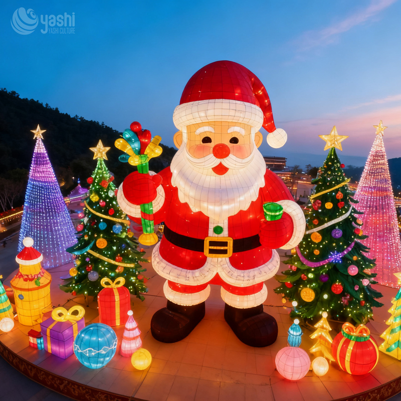 Giant Santa Claus Christmas-themed Lantern, Outdoor Holiday Display 3D Santa Claus Decoration for Festive Scenery