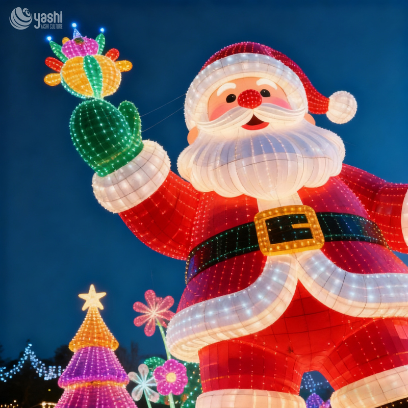 Custom Giant Santa Claus LED Light Sculpture, Outdoor Waterproof Santa Motif Light for Christmas Park & Mall Light Festival
