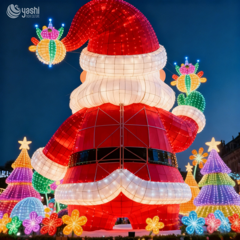 Custom Giant Santa Claus LED Light Sculpture, Outdoor Waterproof Santa Motif Light for Christmas Park & Mall Light Festival