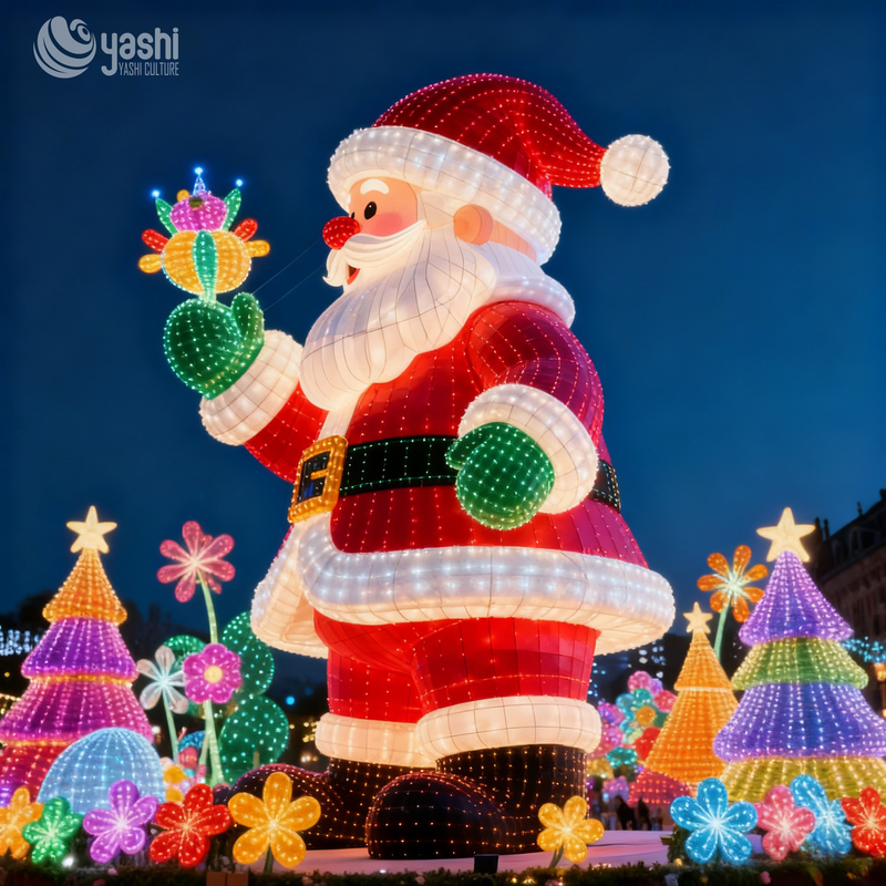 Custom Giant Santa Claus LED Light Sculpture, Outdoor Waterproof Santa Motif Light for Christmas Park & Mall Light Festival