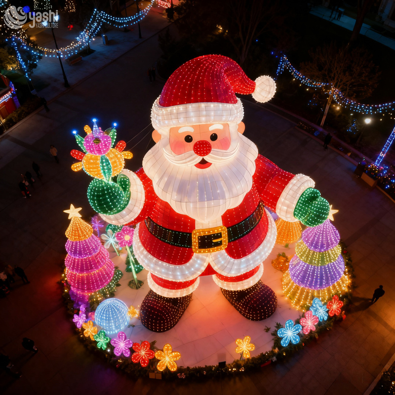 Custom Giant Santa Claus LED Light Sculpture, Outdoor Waterproof Santa Motif Light for Christmas Park & Mall Light Festival