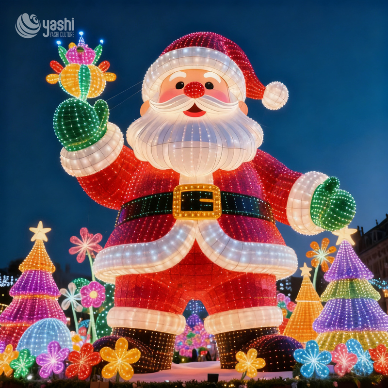 Custom Giant Santa Claus LED Light Sculpture, Outdoor Waterproof Santa Motif Light for Christmas Park & Mall Light Festival