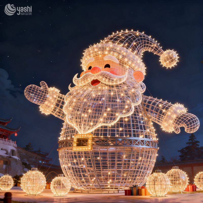 Custom Giant LED Santa Claus Frame Motif Light, Outdoor Waterproof Christmas Arch Light Sculpture For Mall Square Display