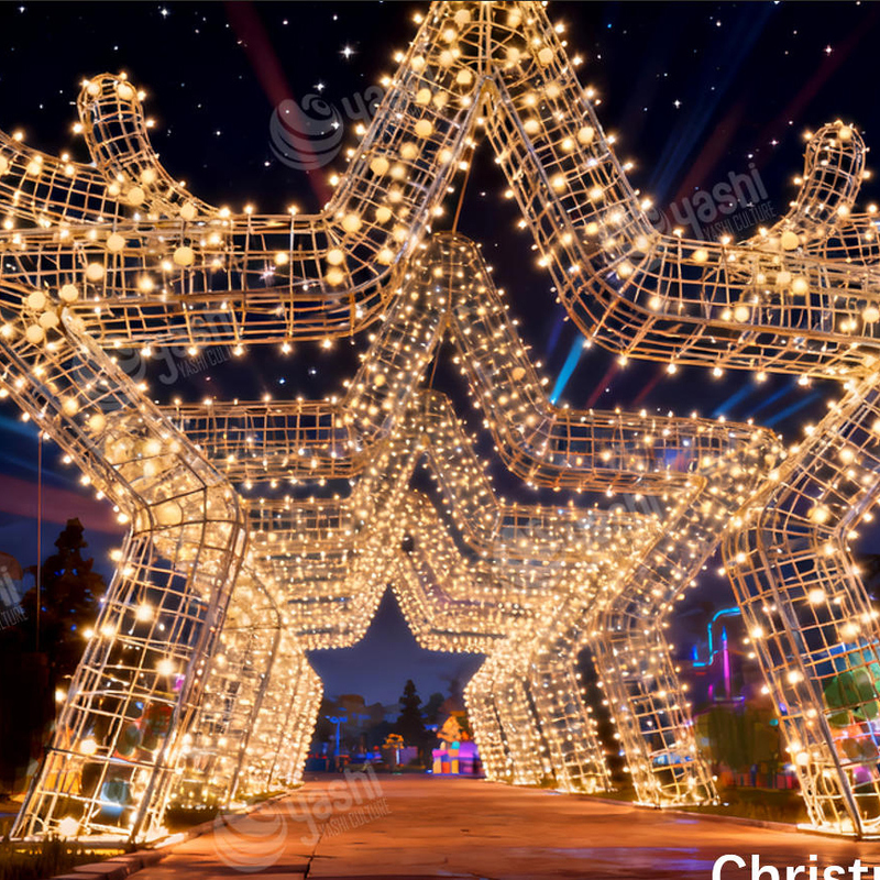Custom Giant Candy Cane & Gift Bag LED Wireframe Light Set, Outdoor Waterproof Christmas Motif Light Sculpture for Plaza Light Festival