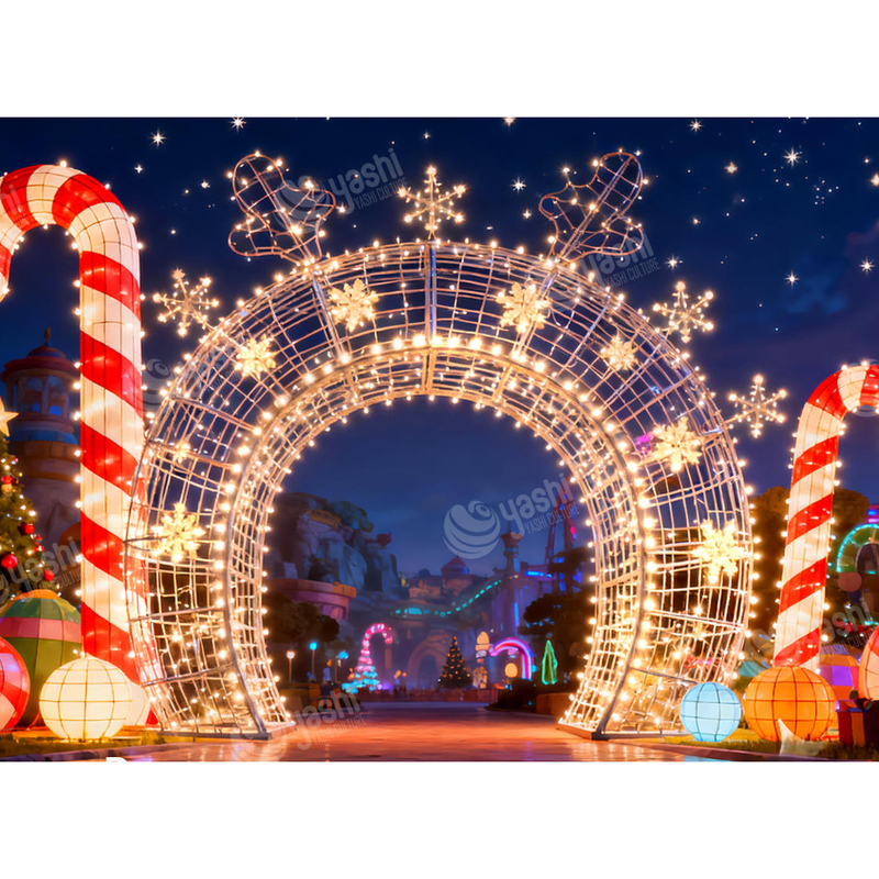 Custom Giant Candy Cane & Gift Bag LED Wireframe Light Set, Outdoor Waterproof Christmas Motif Light Sculpture for Plaza Light Festival