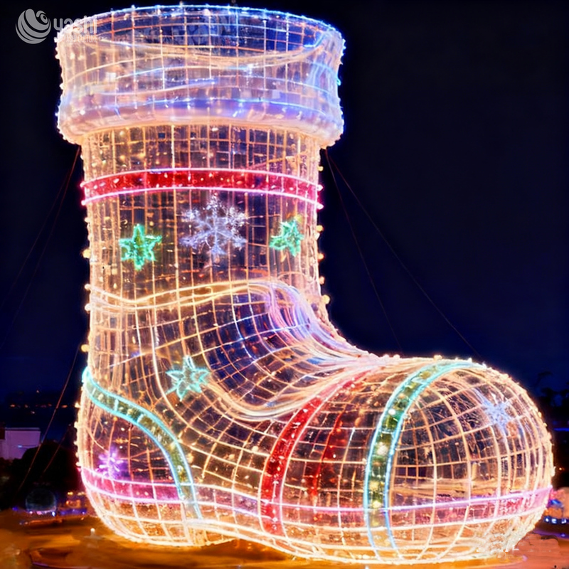 Custom Giant Christmas Stocking Wireframe LED Light Sculpture, Outdoor Waterproof Light Ornament for Mall Plaza Holiday Decor