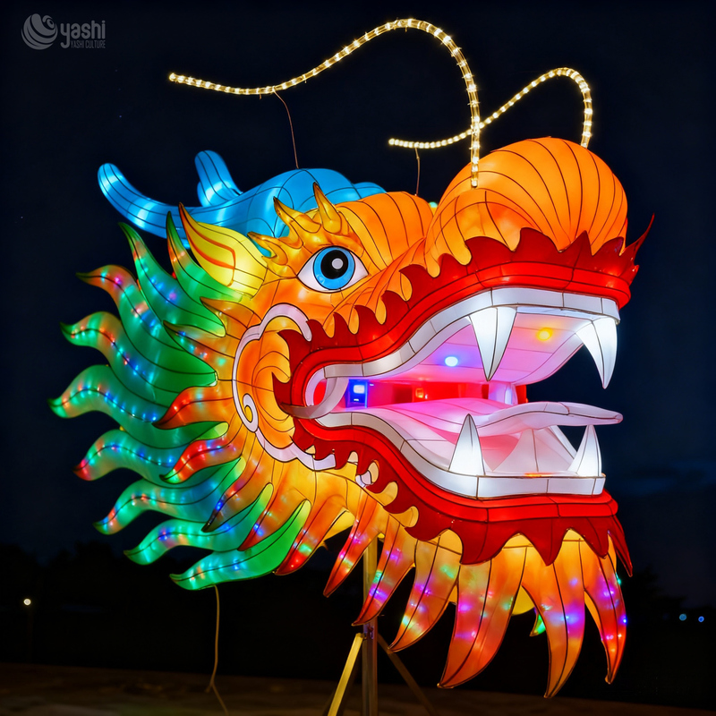 Traditional Chinese Dragon Head Lantern for Festival and Outdoor Decoration