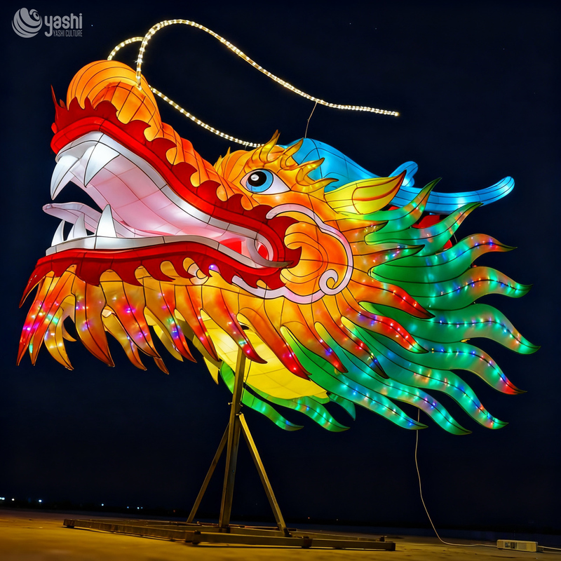 Traditional Chinese Dragon Head Lantern for Festival and Outdoor Decoration