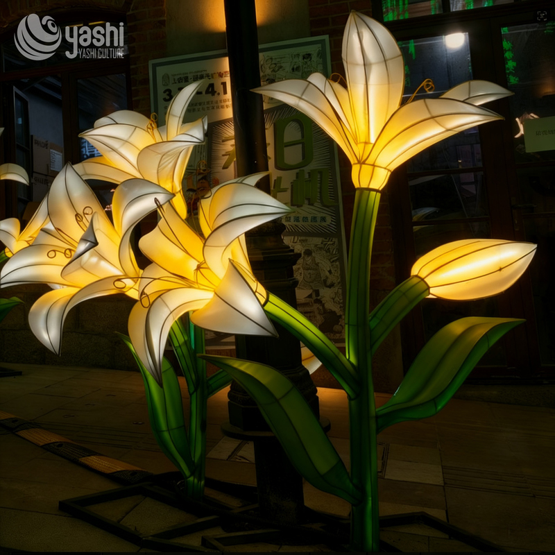 Custom Lily Flower LED Lantern Set, Realistic Floral Light Sculpture for Garden & Street Light Festival