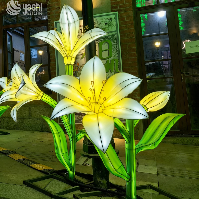 Custom Lily Flower LED Lantern Set, Realistic Floral Light Sculpture for Garden & Street Light Festival