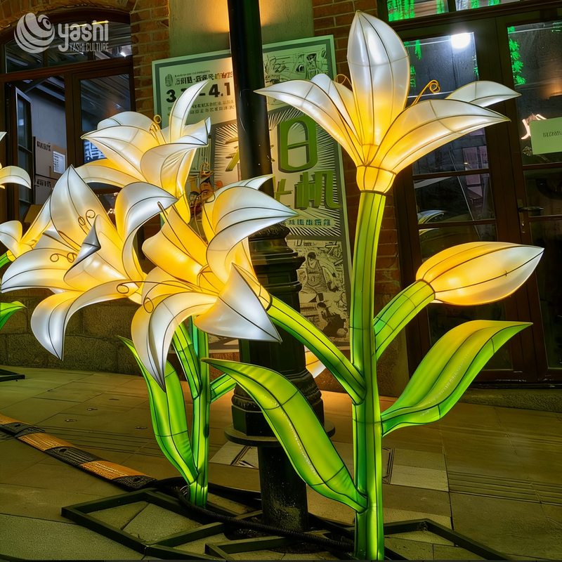 Custom Lily Flower LED Lantern Set, Realistic Floral Light Sculpture for Garden & Street Light Festival