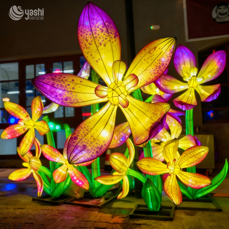 Colorful Orchid Cluster Lanterns - Nighttime Lighting Art Installation for Commercial Street Landscape Decoration