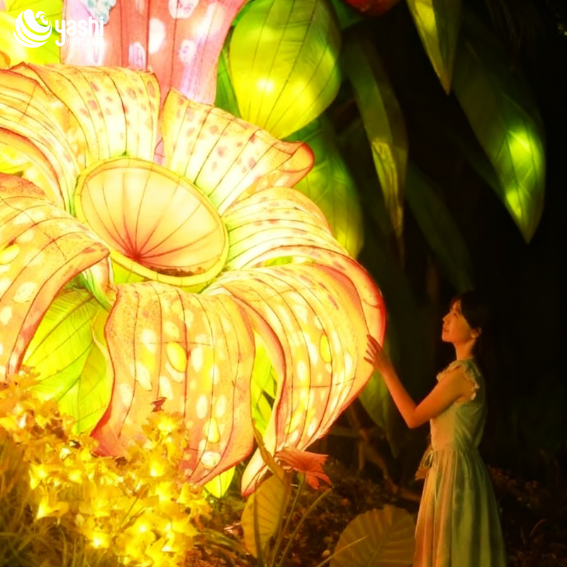 Linterna LED de flor Rafflesia gigante personalizada, escultura de luz floral realista para festival de luces de parque temático botánico