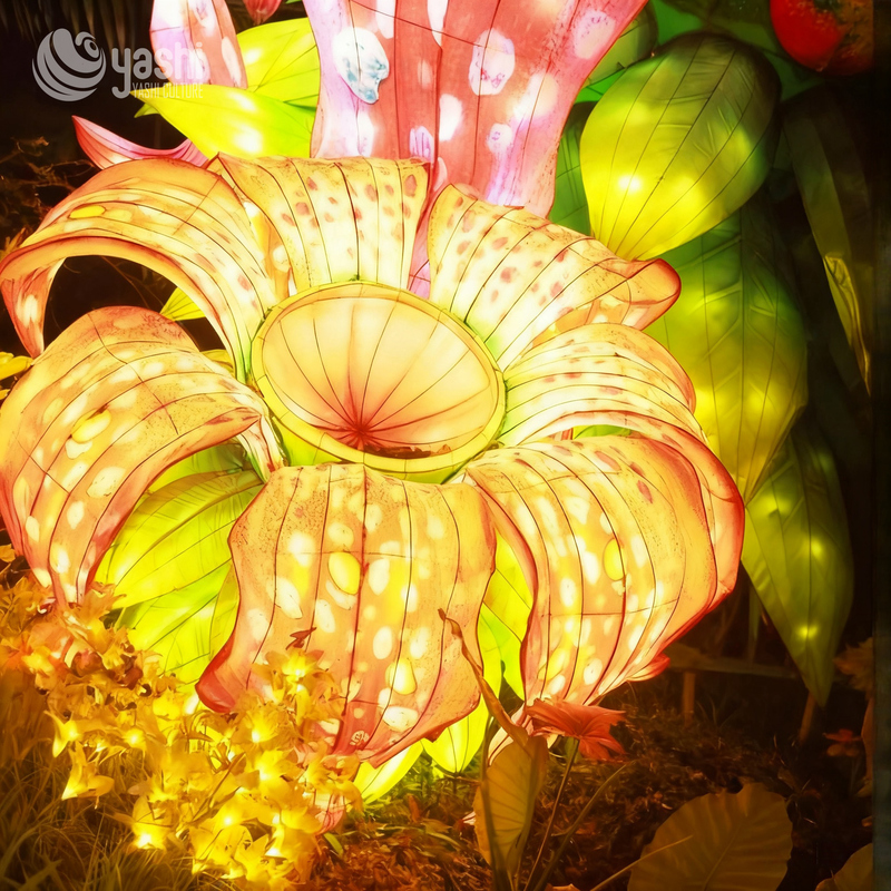 Linterna LED de flor Rafflesia gigante personalizada, escultura de luz floral realista para festival de luces de parque temático botánico