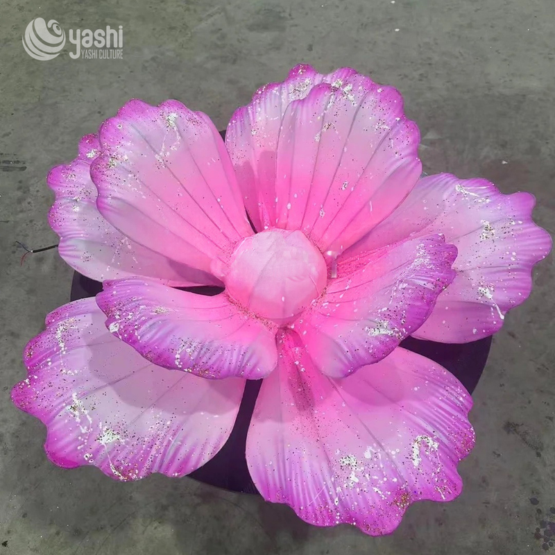 Custom Glitter Gradient Flower LED Lantern, Fabric Floral Light Sculpture for Event & Park Light Festival