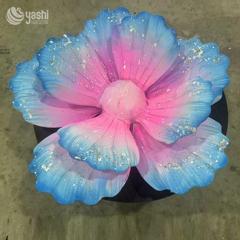 Custom Glitter Gradient Flower LED Lantern, Fabric Floral Light Sculpture for Event & Park Light Festival